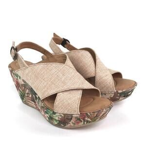Born Emmy Citrus Tropical Print Canvas Wedge Slingback Sandal Women's Size 10